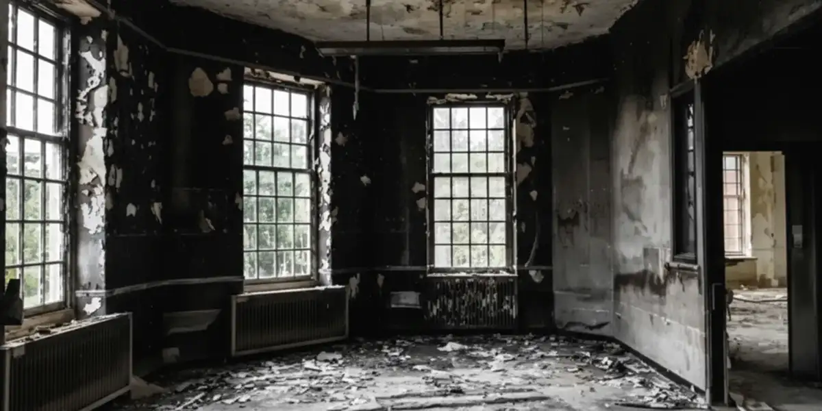 fire damage repair addressing severe interior damage and smoke residue inside a burned home in Glendale, AZ