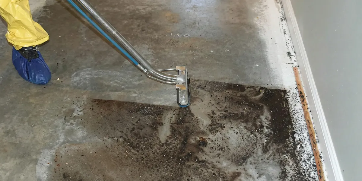 sewage removal technicians extracting contaminated wastewater from a residential floor in Glendale, AZ