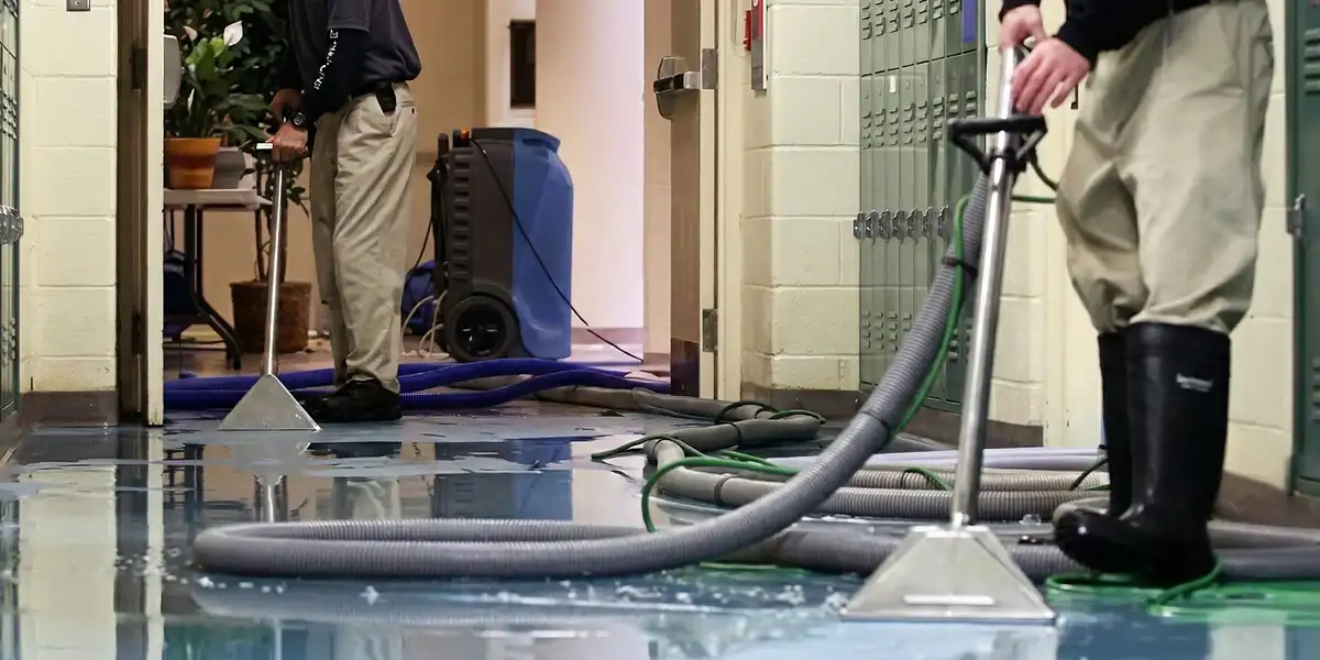 water damage restoration technicians performing professional water extraction inside a property in Glendale, AZ